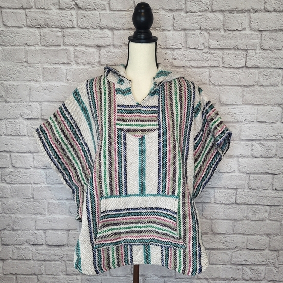 Baja Joe Hoodie Poncho Hoodie Multicolored Front Kangaroo Pocket Size S/M - Picture 2 of 9